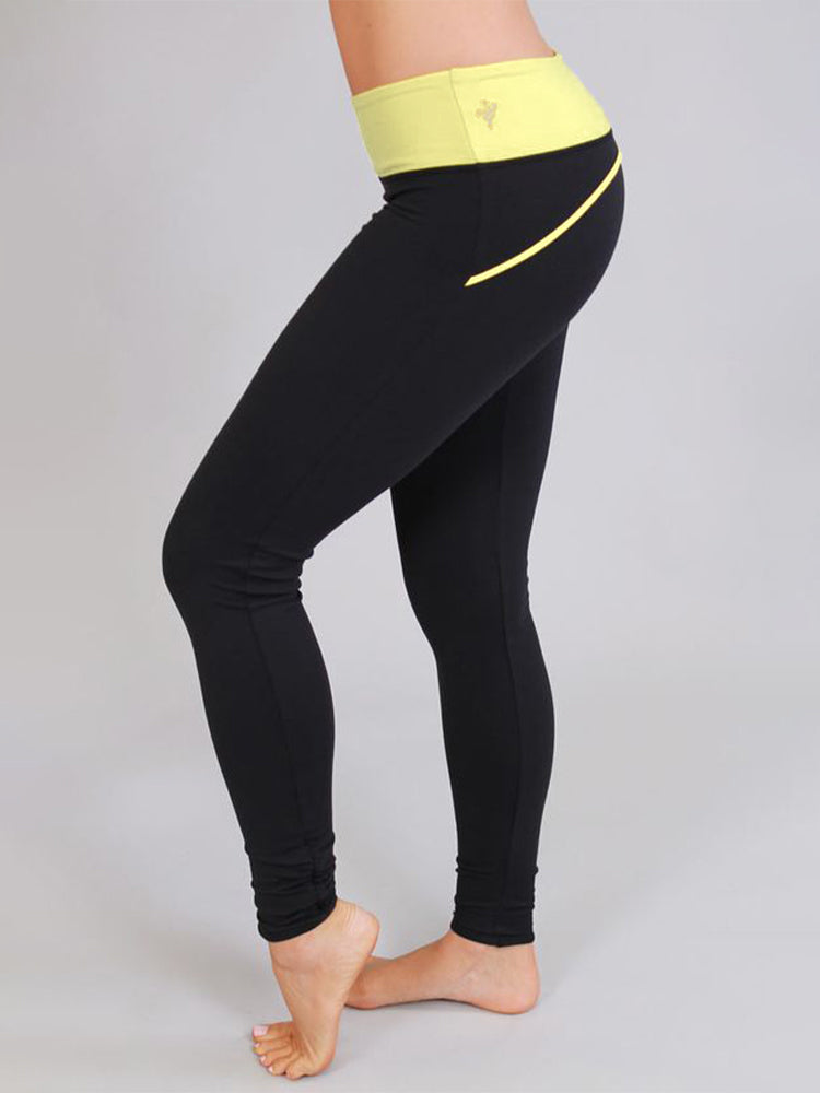 Dharma Yoga Leggings in Raven Black and Dandelion Yellow XL - Kook Central