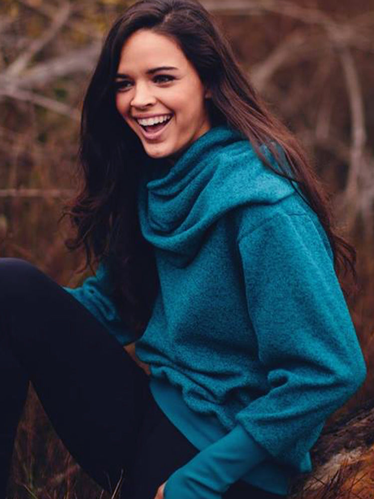 Phoebe Cowl-Neck Pullover in Heather Ocean Blue and Ocean Blue XL - Kook Central