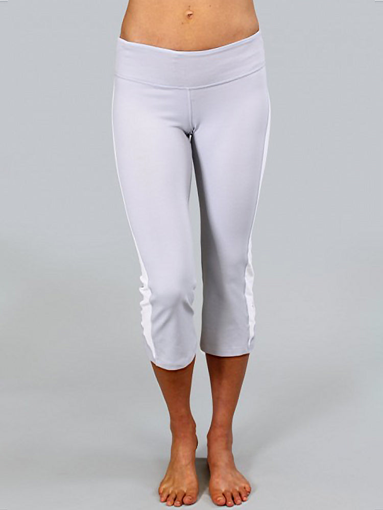 Luna Cropped Yoga Pants in Sky Gray and Optic White S - Kook Central