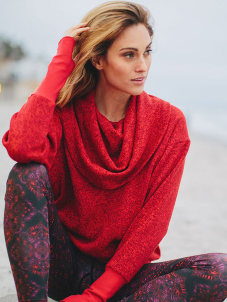 Phoebe Cowl-Neck Pullover in Heather Lava and Lava Red XL - Kook Central