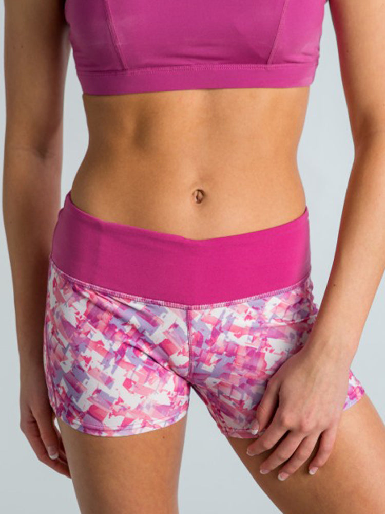 Sutra Yoga Shorts in Ice Cube Pink and Plum Burst L - Kook Central