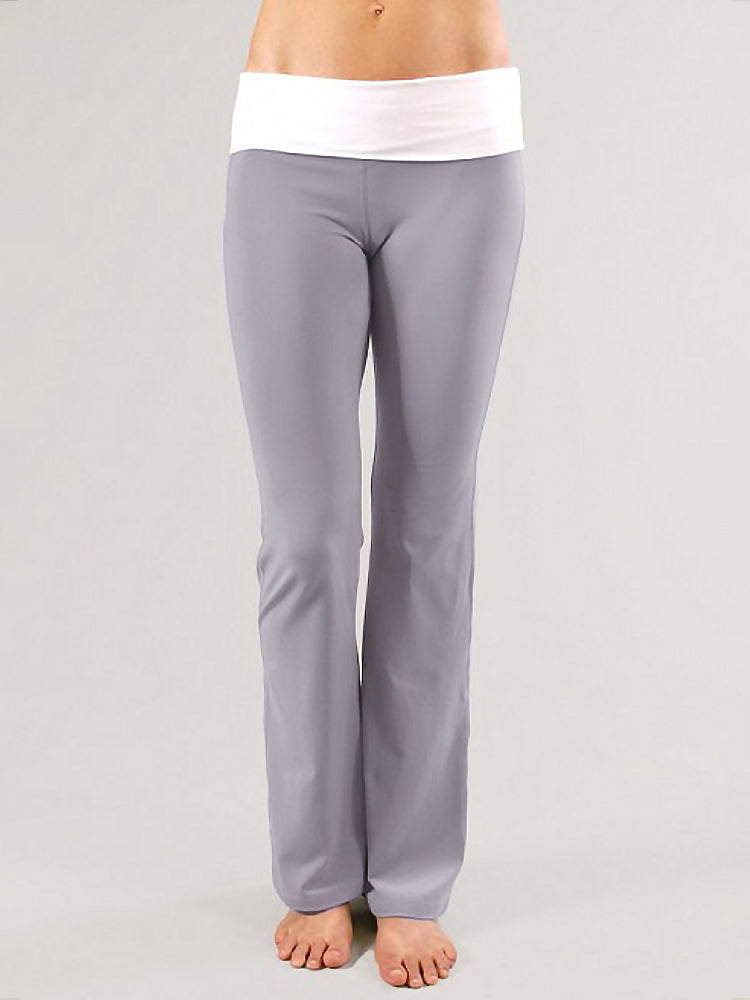 Leo Foldover Yoga Pants in Frost Gray and Optic White XL - Kook Central